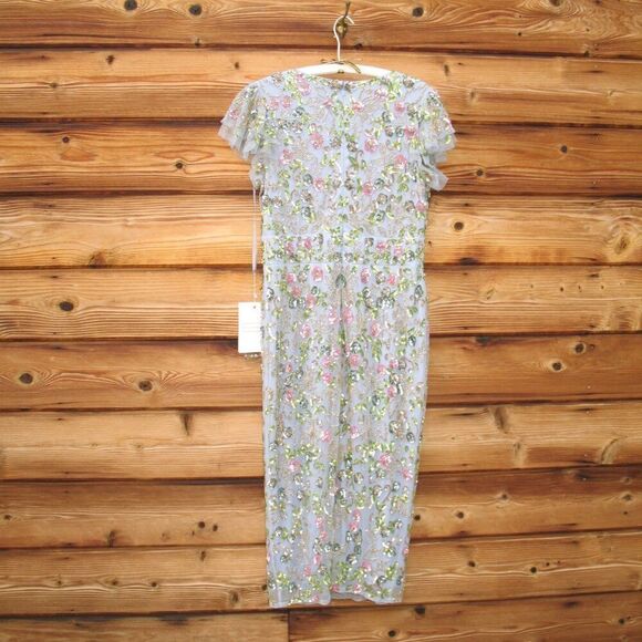 Mac Duggal 5722 Womens Blue FLORAL EMBELLISHED FLUTTER CAP SLEEVE DRESS - Picture 13 of 16